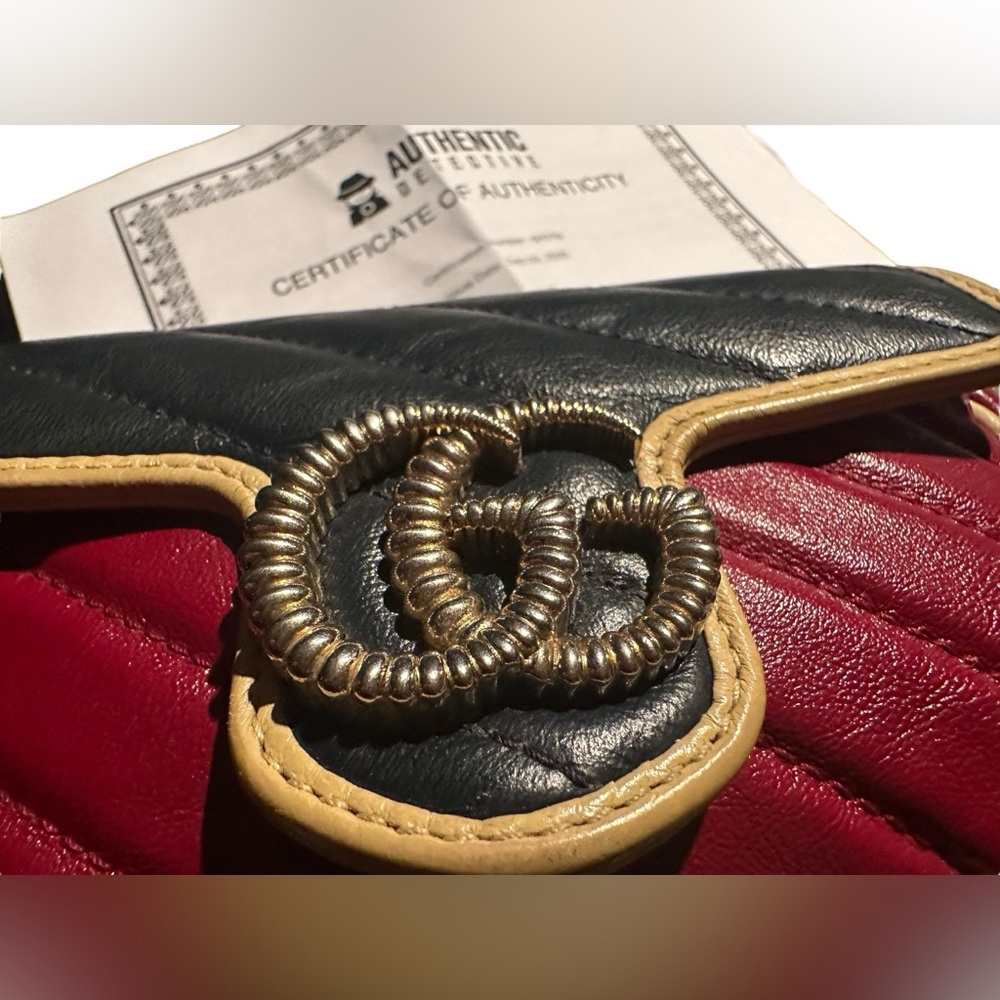 Gucci Azalea GG Marmont Diagonal Calfskin Matelasse Crossbody Mini Bag Red Blue - Picture 2 of 15